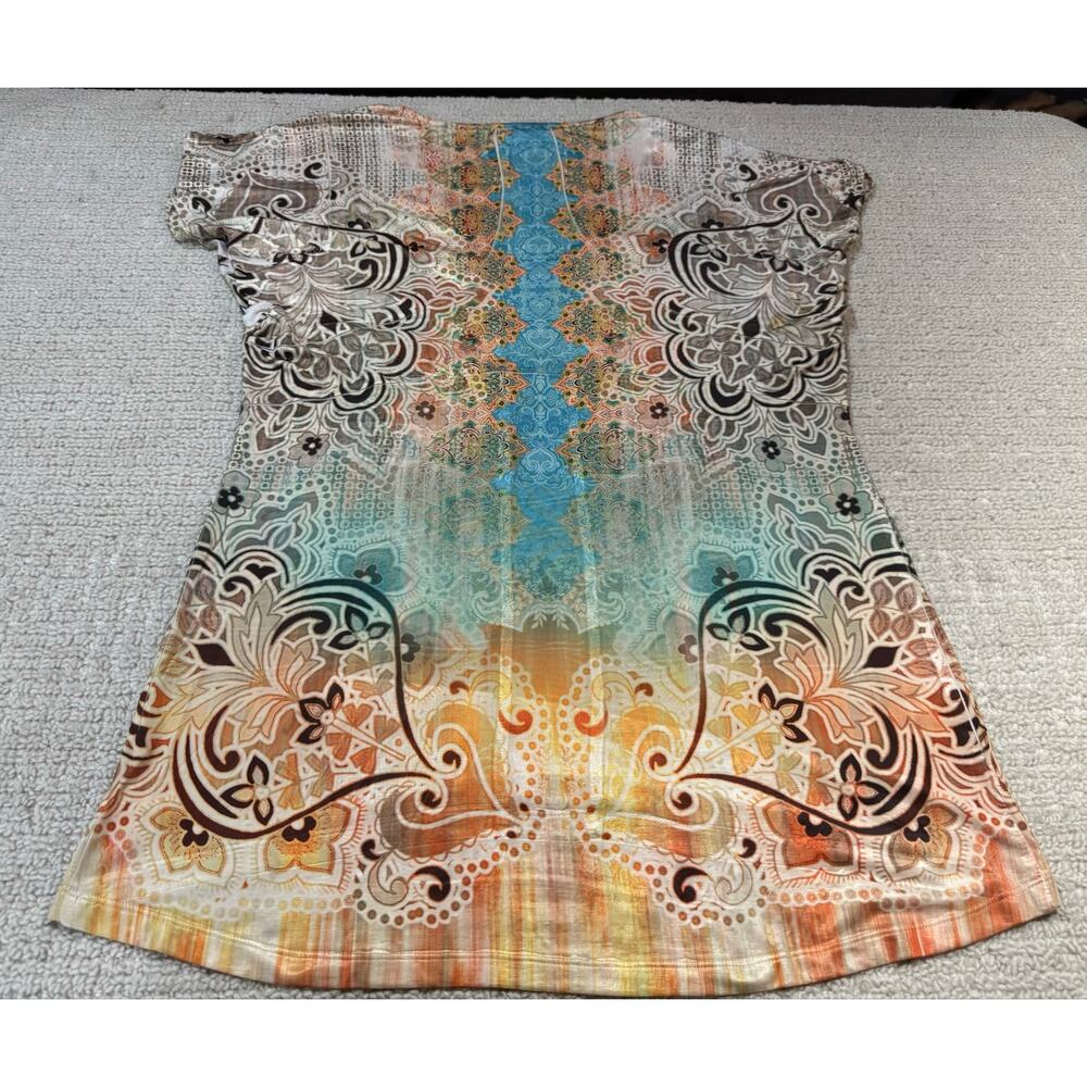 One World Live and Let Live Womens XL Top Cap Sleeve Embellished Rhinestone Boho - Picture 3 of 11
